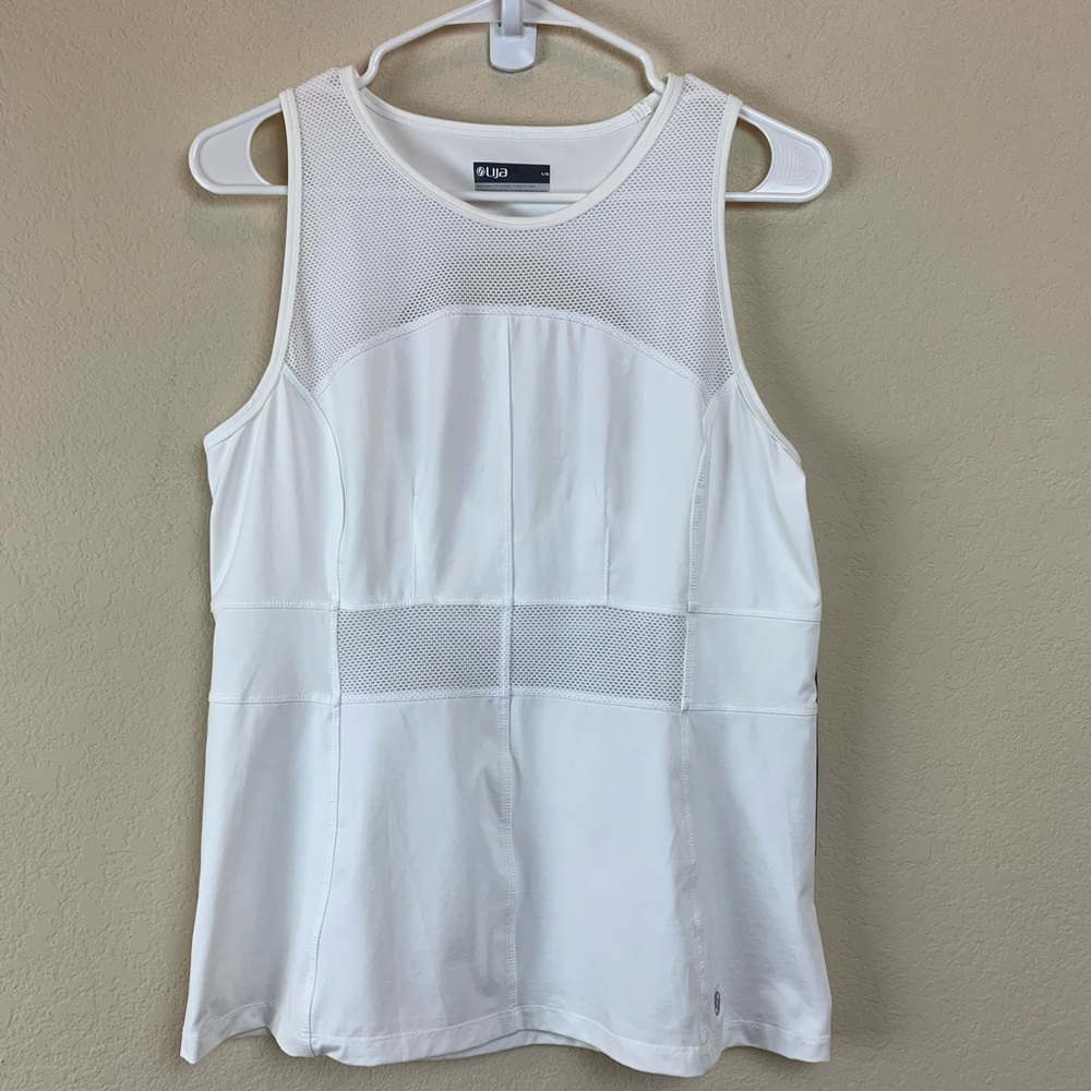 Lija White High Neck Mesh Workout Tank Top